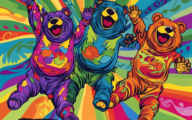 colorful bears dancing